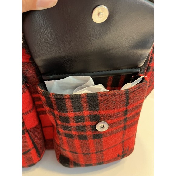 BEARPAW Faux Shearling Trim Drawstring Backpack, Red and Black Buffalo Plaid main image 9